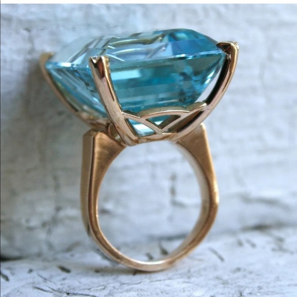 Natural Aquamarine 14K Gold Plated Ring, beautiful Ring, shiny Ring. - Picture 3 of 5